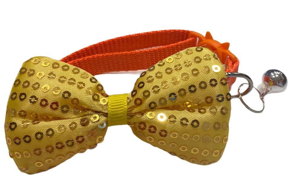 Kedi ve Köpek Pullu Sarı Papyon Tasma