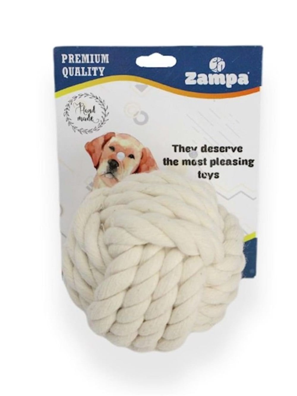 Zampa Bej Örgü Halat Top Köpek Oyuncağı 7,5 cm