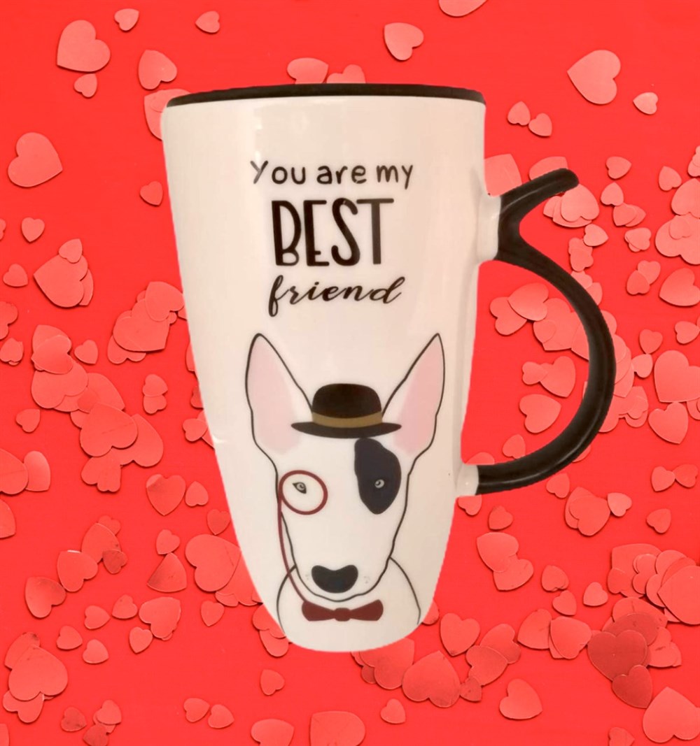 Kapaklı Köpek Baskılı Dev Seramik Kupa Bardak