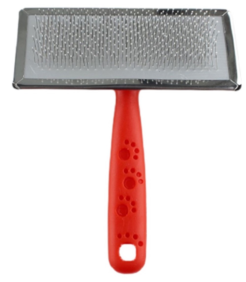 Zampa Silikon Başlıklı İnce Tel Kedi ve Köpek Fırçası Kırmızı 14 x 11,5 cm