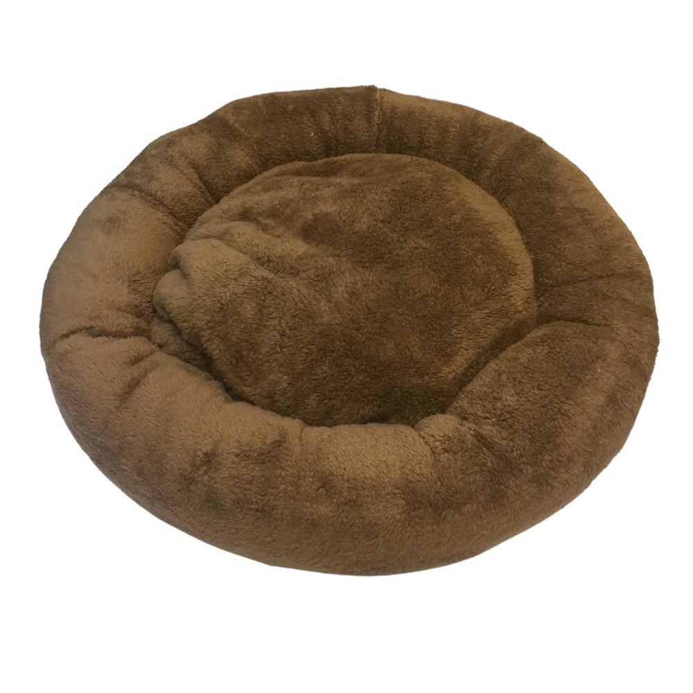 Premium Peluş Yuvarlak Kahve Kedi ve Köpek Yatağı 55 cm