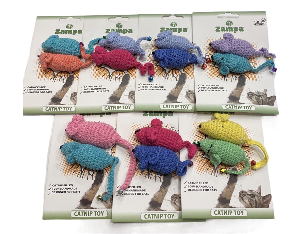 Zampa Zilli, Catnipli 2li Örgü Amigurumi Fare Kedi Oyuncağı 14 cm