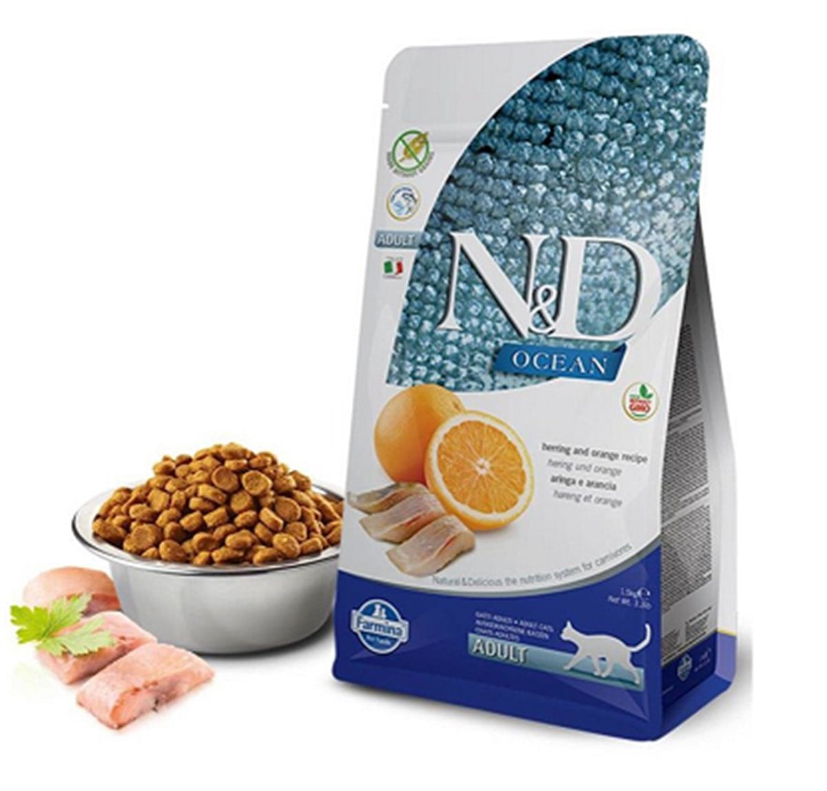 N&D Ocean 1,5 kg Tahılsız Ringa Balıklı Portakallı Yetişkin Kedi Maması