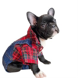 Küçük Irk Köpek için Ekose Gömlekli Jean Tulum (2 kg-6 kg arasına uygun bedenlerde)