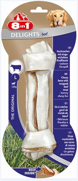 8 in 1 Delights Bones L Biftekli Düğümlü Tartar Önleyici Köpek Kemiği 85 g 18 cm