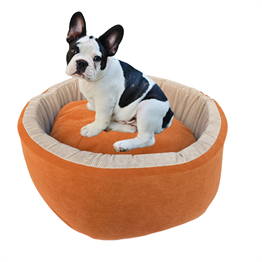 Premium Şönil Oranj-Bej Dev Yuvarlak Kedi ve Köpek Yatağı 60 cm