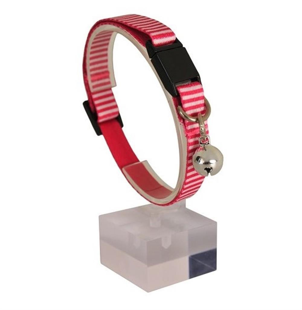 Güvenlik Kilitli Pembe Beyaz Zilli Kedi Boyun Tasması, 22-30 cm