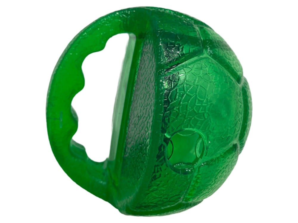 Gıcırtılı ve Tutmaçlı Yeşil Kauçuk Köpek Top Oyuncağı, Çap: 11 cm