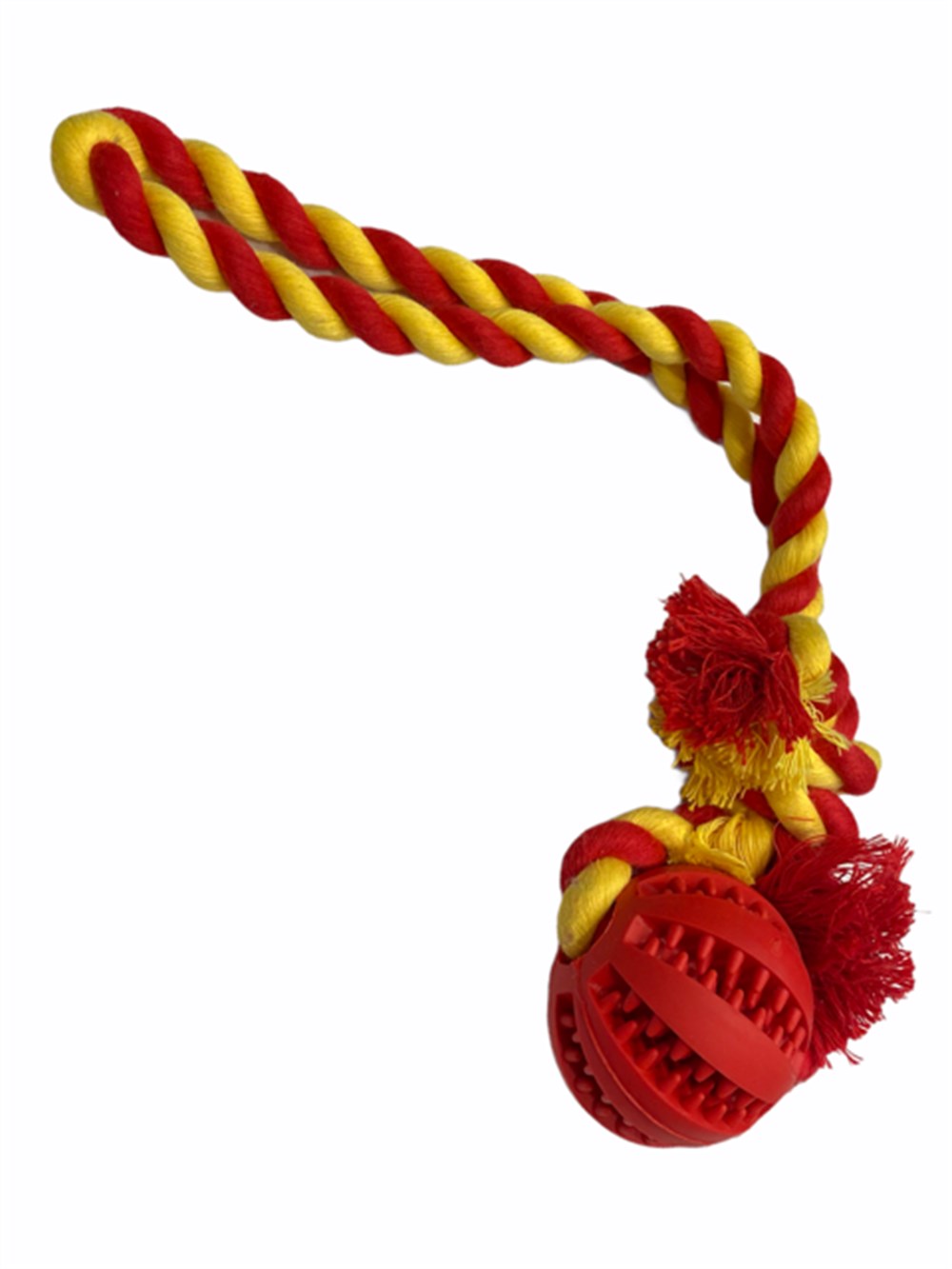 Zampa Kırmızı Kauçuk Toplu Kordon Halatlı Köpek Oyuncağı 36 cm