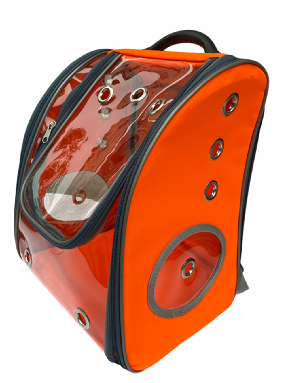 Şeffaf - Neon Turuncu Kedi ve Köpek Sırt Taşıma Çantası 30 x 25 x 40 cm