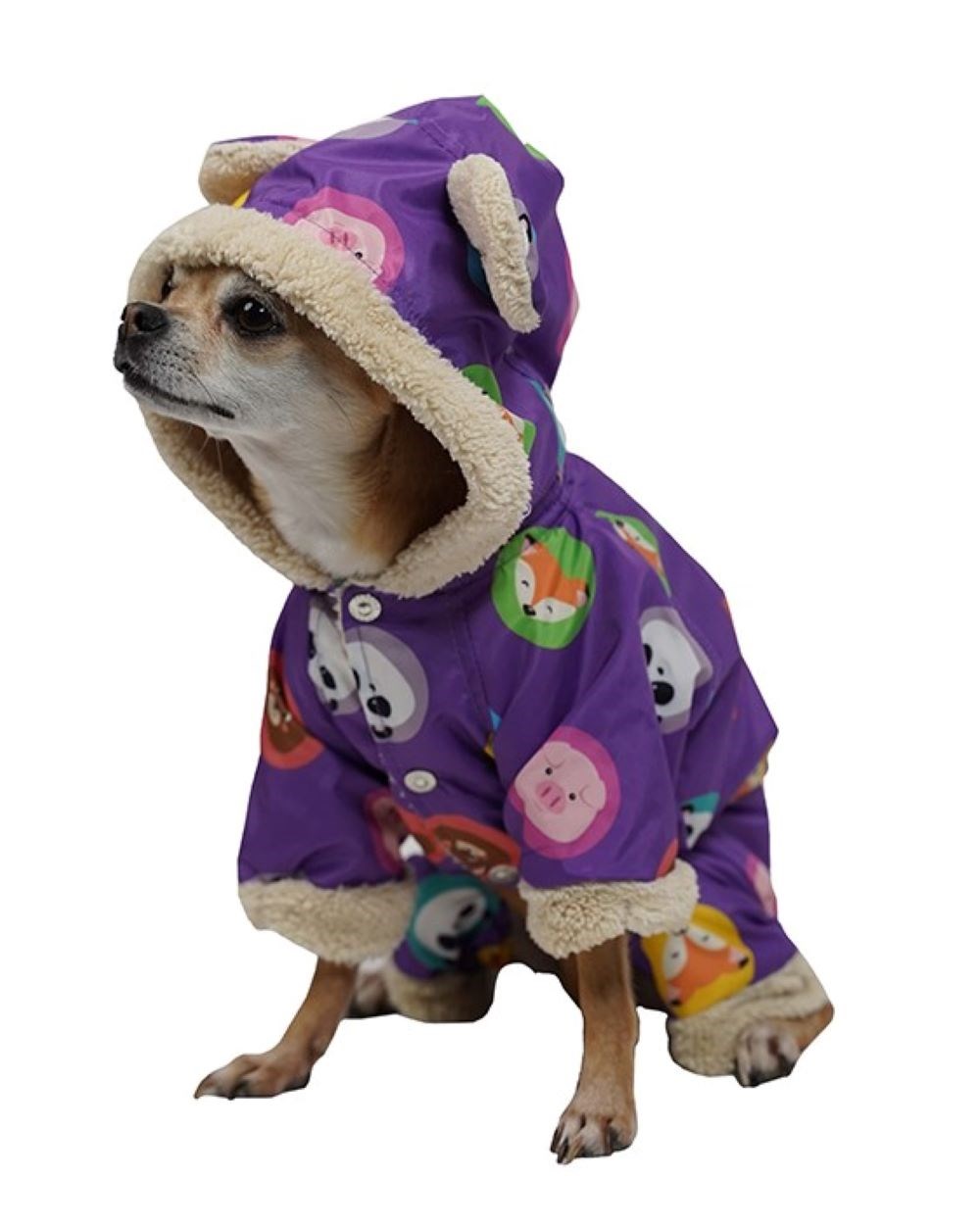 Pawstar Animals Violet Küçük Köpek Pofuduk Tulum Yağmurluk (1-11 kg arası köpeklere uygundur)