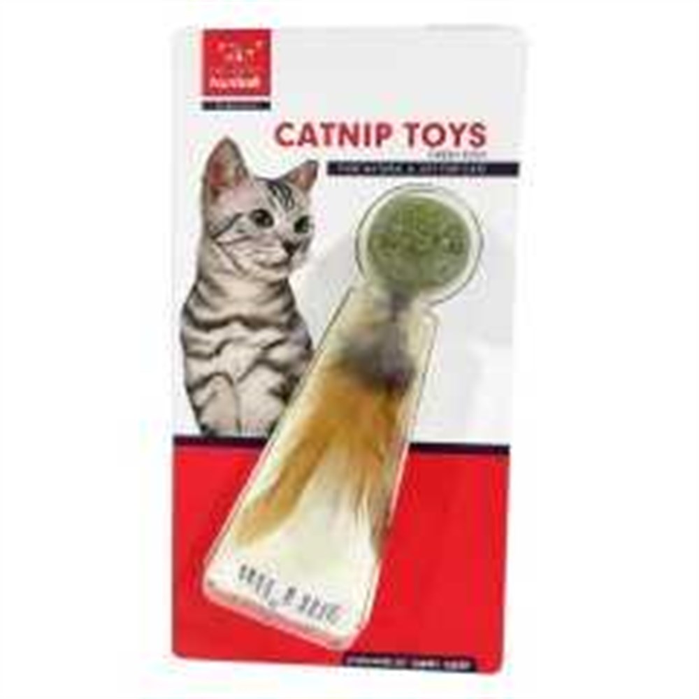 Catnip Otlu Top ile Tüylü Kedi Oyuncağı 13 cm