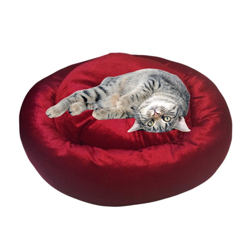 Kıpkırmızı Kadife Kedi ve Köpek Yatağı 55 cm