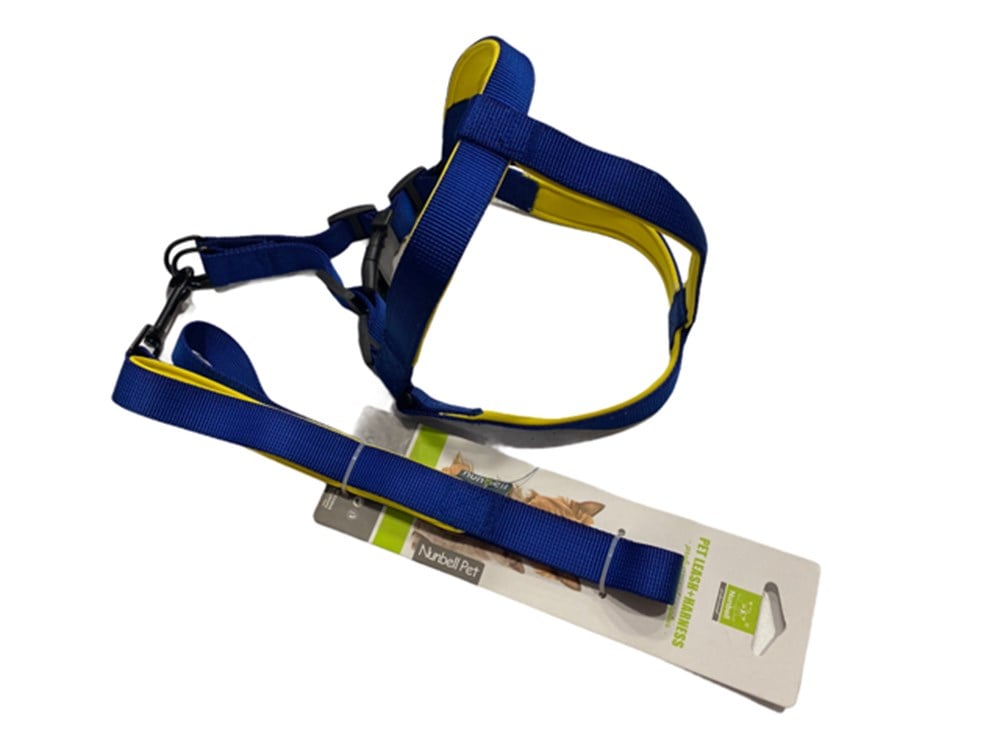 Lacivert - Sarı Köpek Tasma Seti 2 cm - 120 cm (45 cm göğüs)