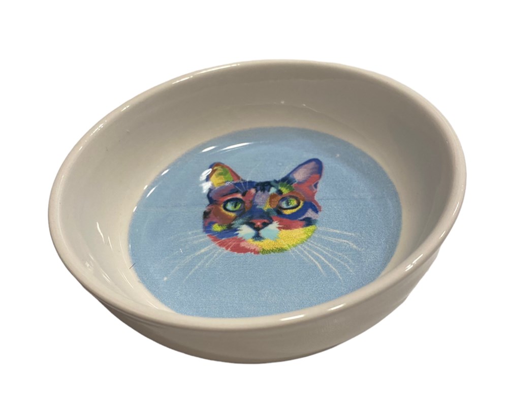 Seramik Colorful Cat Kedi Mama ve Su Kabı, 0.3Lt/Çap 12 cm