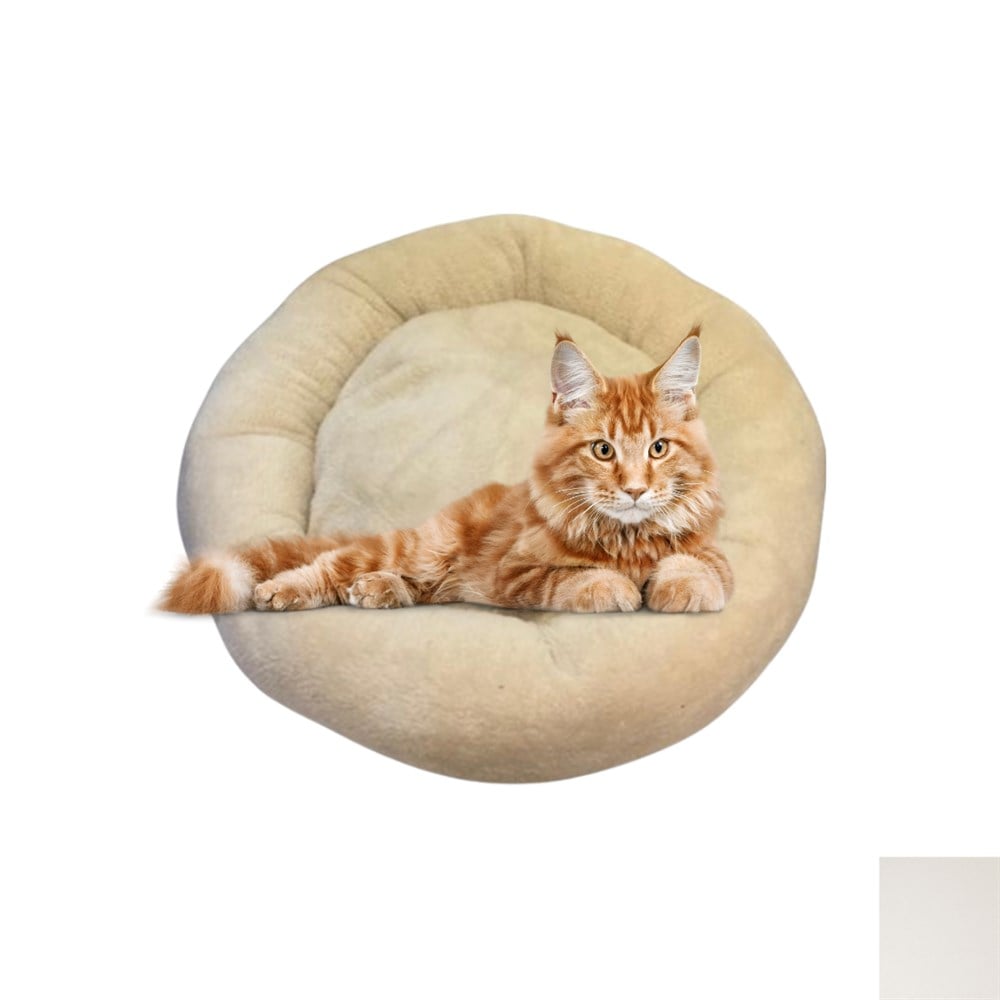 Premium Peluş Yuvarlak Bej Kedi ve Köpek Yatağı 55 cm
