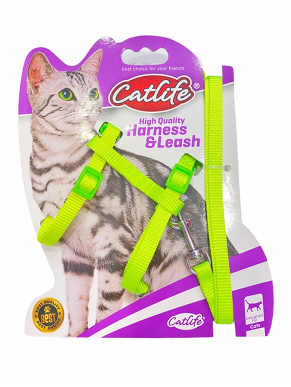 Kedi Göğüs Tasma Seti Neon Yeşil