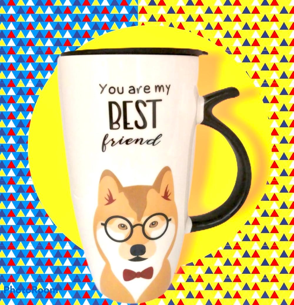 Kapaklı Köpek Baskılı Dev Seramik Kupa Bardak