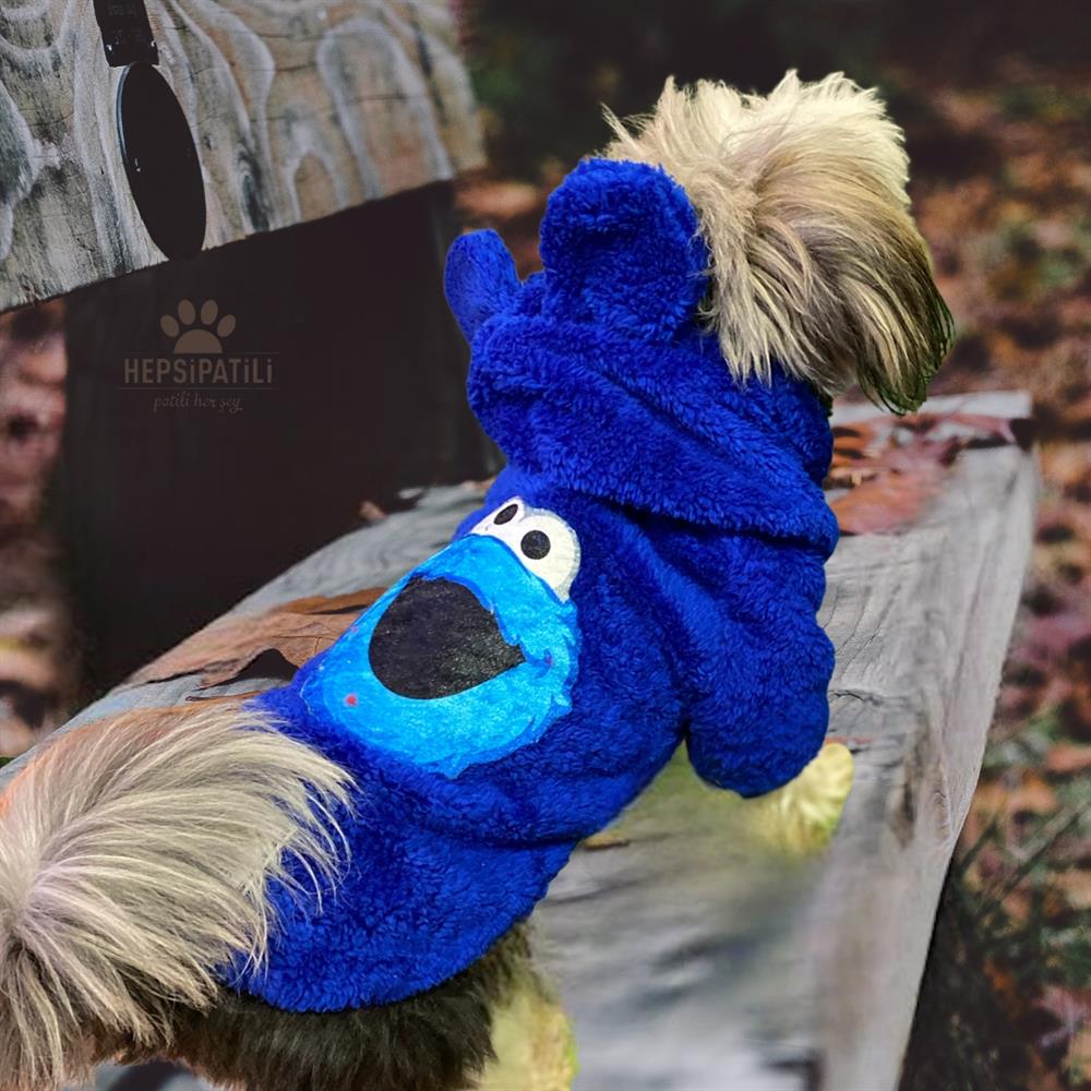 Muppets Kapüşonlu Lacivert Peluş Küçük Köpek Sweatshirtü (2,5 kg-13 kg arası köpeklere uygun bedenlerde)