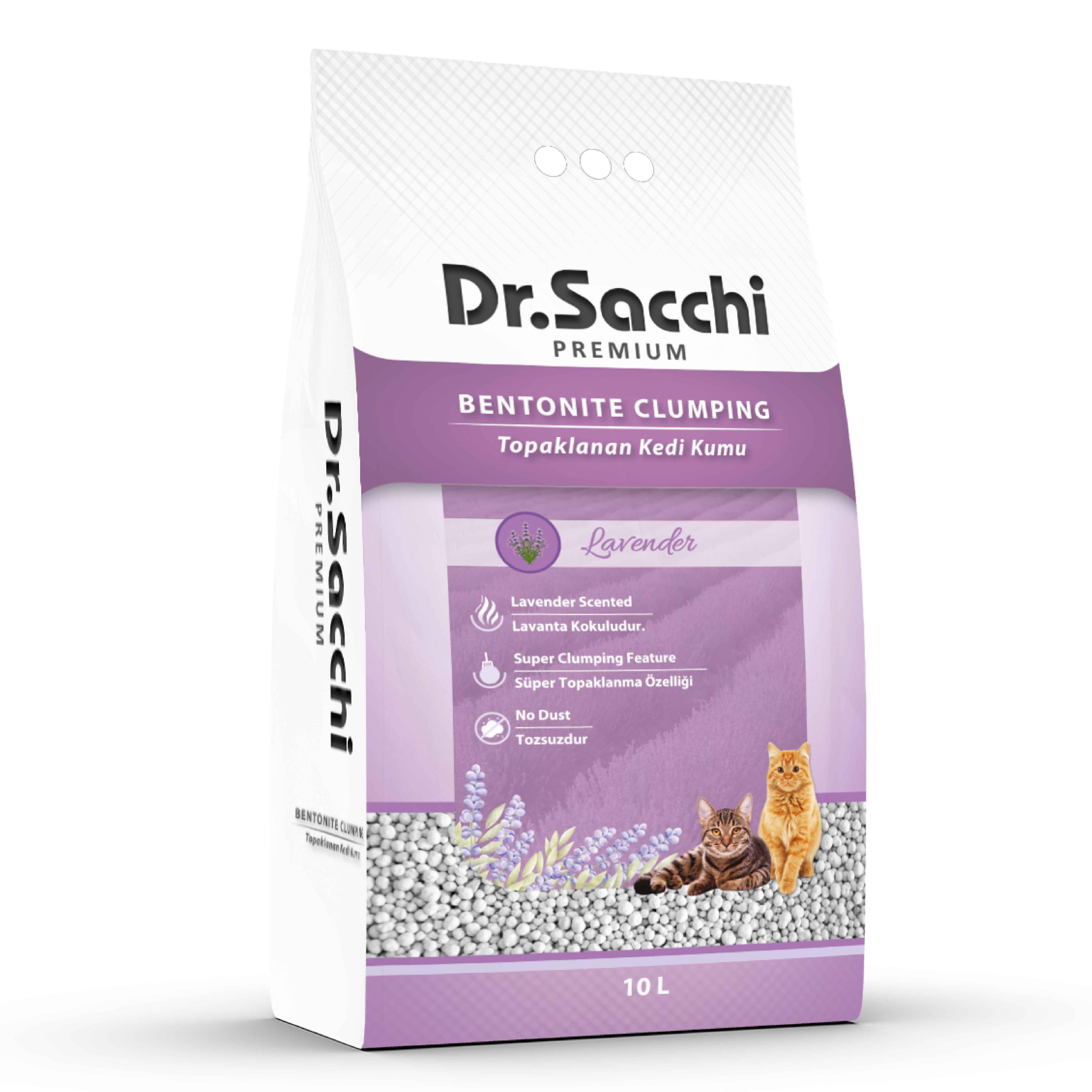 Dr. Sacchi Lavanta Kokulu 10 Lt İnce Taneli Bentonit Kedi Kumu
