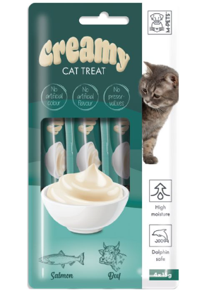 M-Pets Creamy Somonlu ve Biftekli Sıvı Kedi Ödülü 4 x 15 Gr