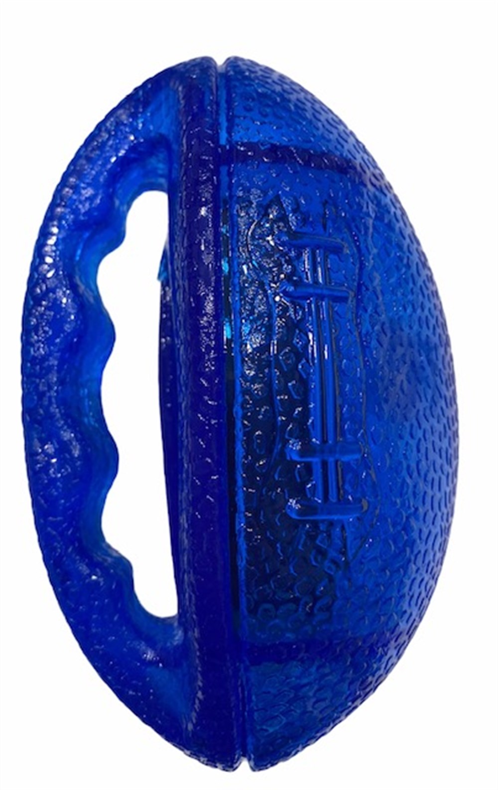 Gıcırtılı ve Tutmaçlı Mavi Kauçuk Rugby Topu Köpek Oyuncağı: 15 cm