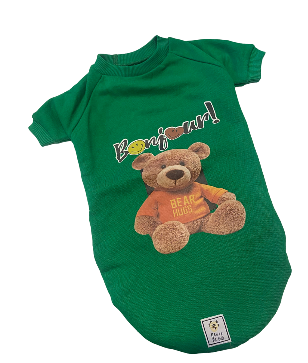 Bonjour Teddy Green Küçük Köpek Sweatshirtü (9 kg-12 kg arasına uygun)