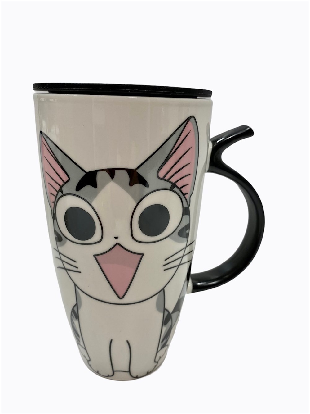 Sevimli Dudaklı Kedicik - Dev Seramik Kapaklı Kupa Bardak
