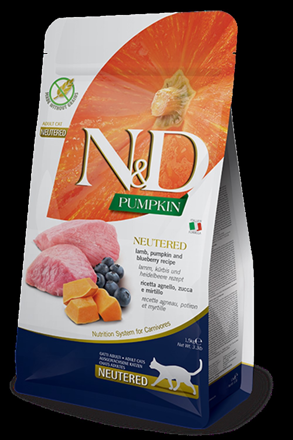 N&D Balkabaklı Kuzulu Yaban Mersinli 5 kg Tahılsız Kısırlaştırılmış Kedi Maması