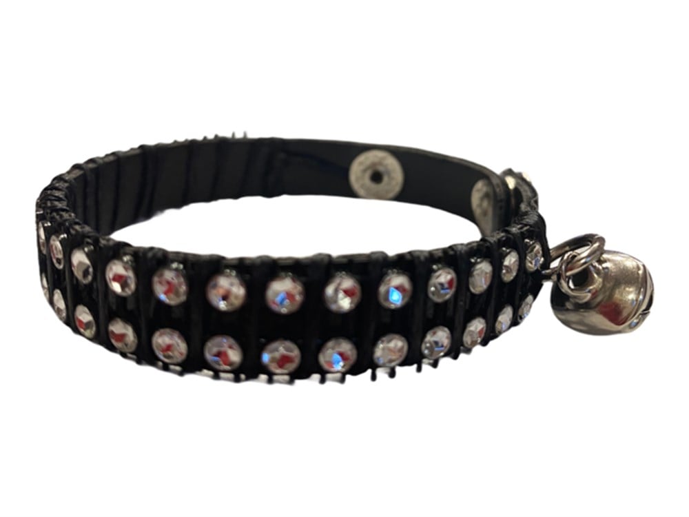 Taşlı Zilli Siyah Boyun Tasması