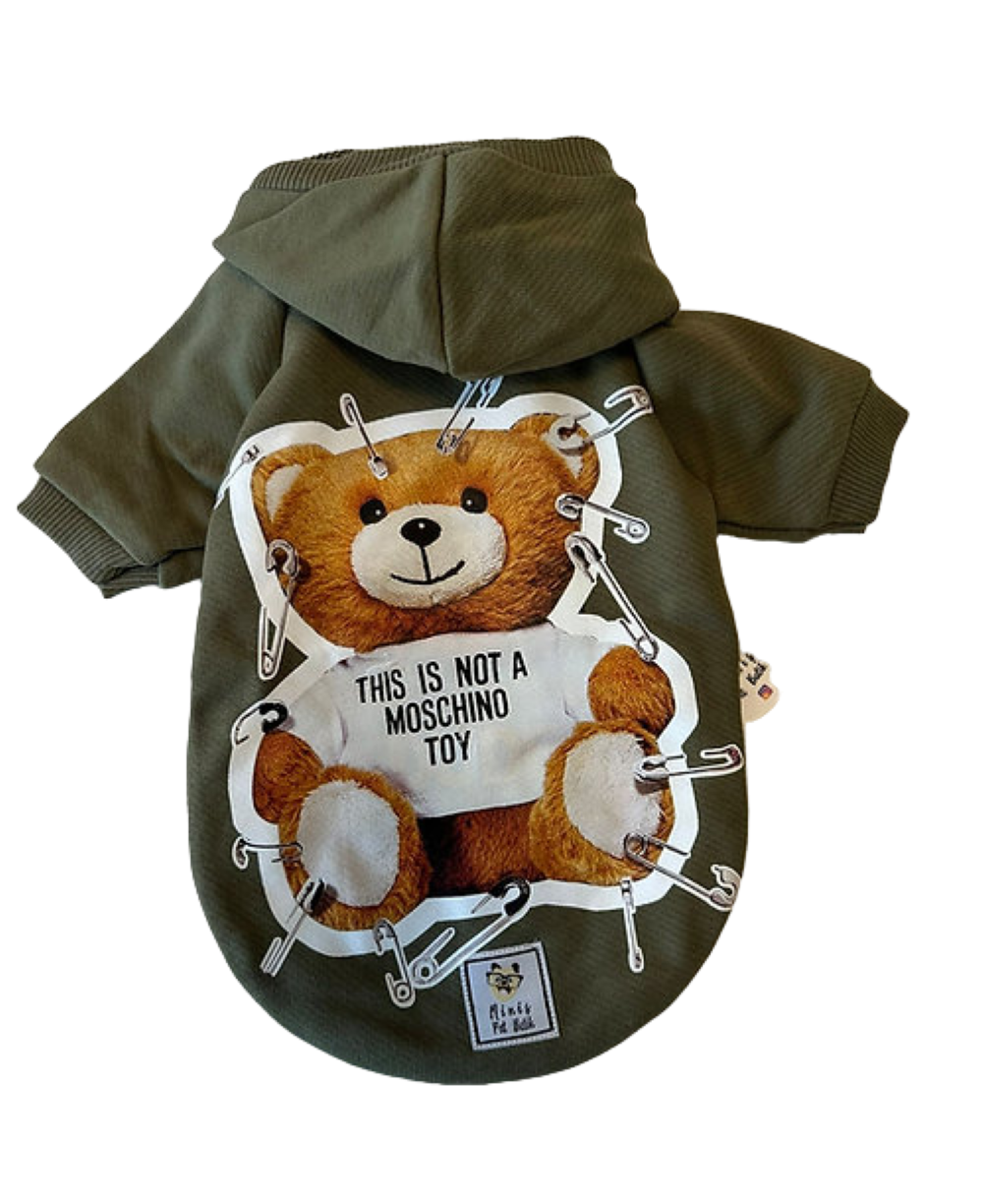 Khaki No Toy Teddy Kapüşonlu Küçük Köpek Sweatshirtü (4,5 kg-6,5 kg arasına uygun)