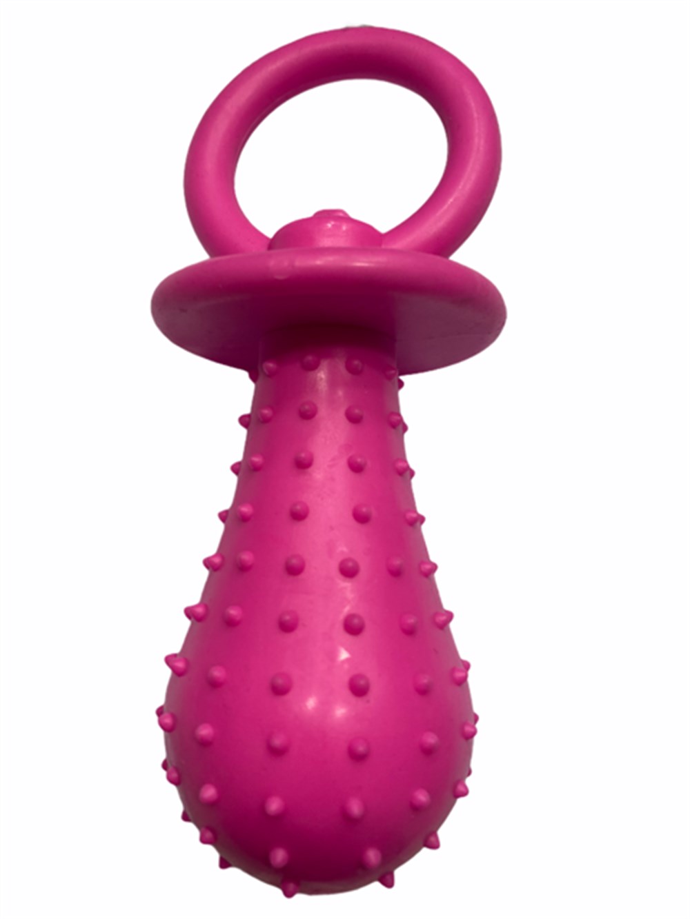 Zilli ve Kabarcıklı Pembe Kauçuk Emzik Köpek Diş Kaşıma Oyuncağı 14 cm