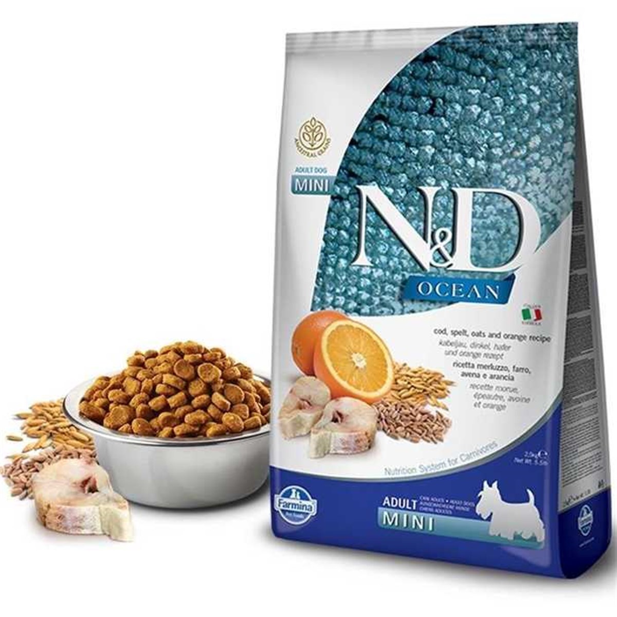 N&D Ocean 7 kg Düşük Tahıllı Morina Balıklı, Portakallı Küçük Irk Yetişkin Köpek Maması