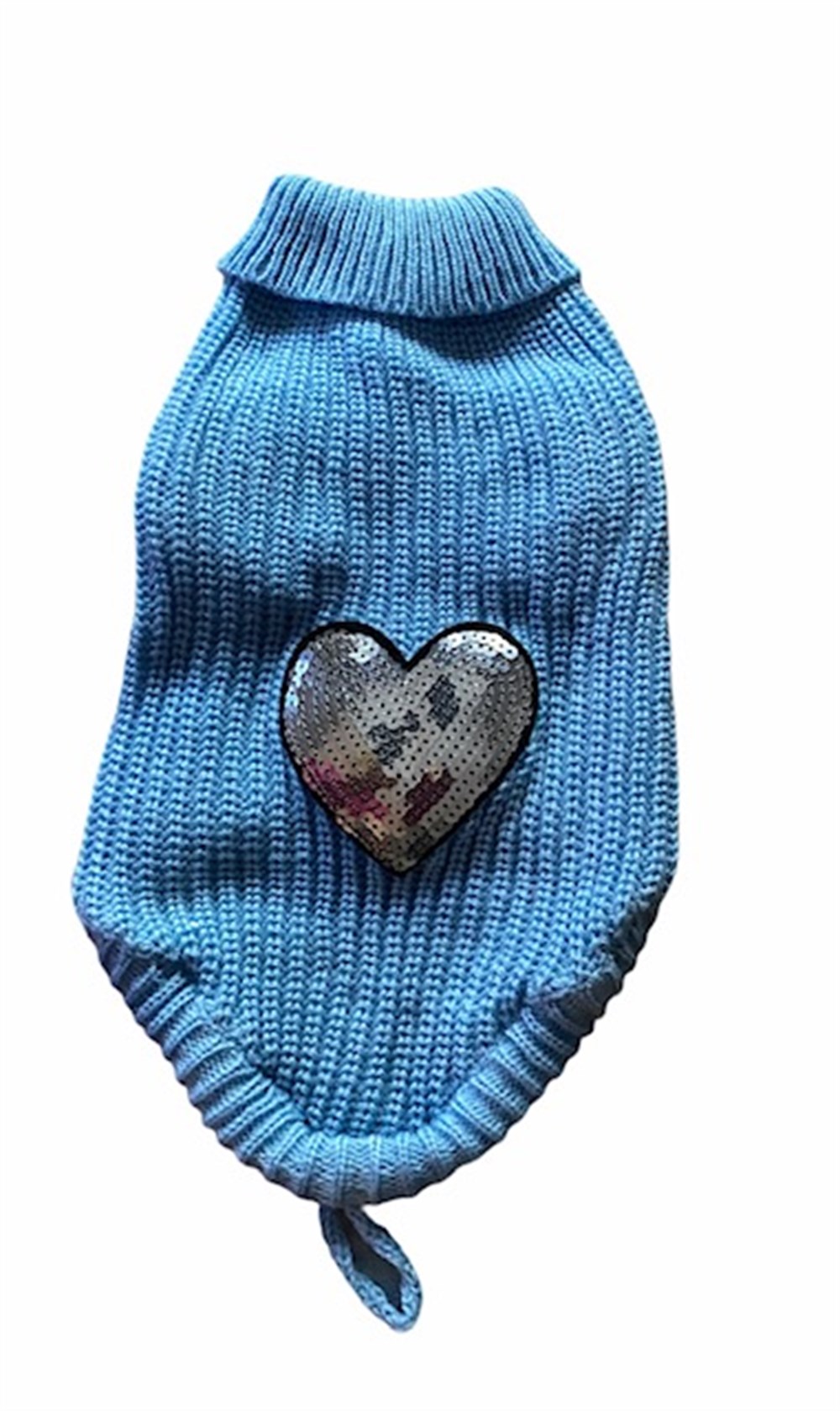 Pullu Kalpli Boğazlı Mavi Kazak