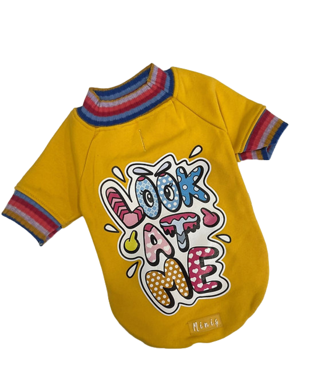 Look at me içi Hardal Köpek Sweatshirtü (4,5 kg-13 kg arasına uygun bedenlerde)