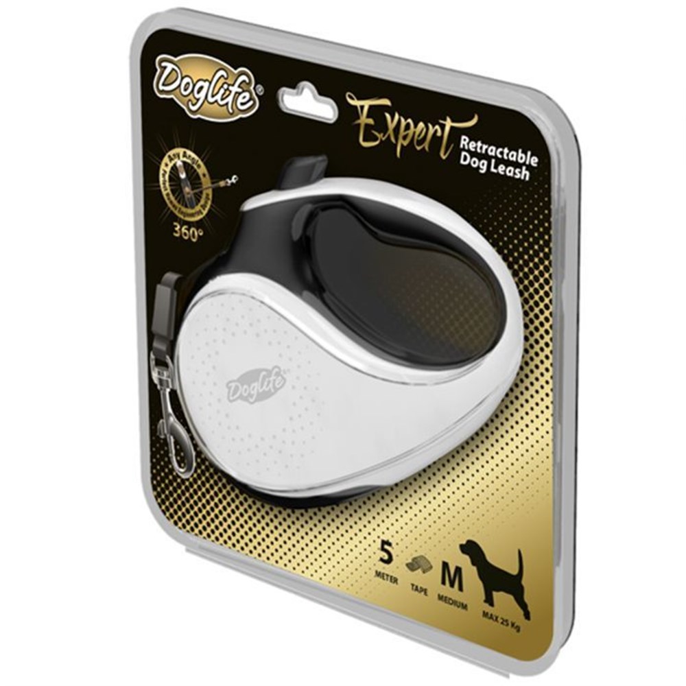 Doglife Expert Beyaz Otomatik Tasma M, 5 m Şerit Max 25 kg