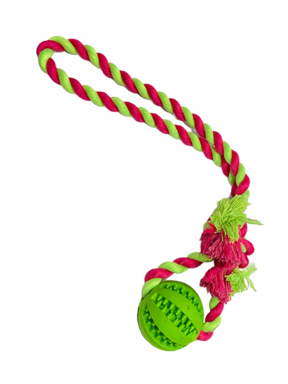 Zampa Kauçuk Toplu Pembe Yeşil Kordon Halatlı Köpek Oyuncağı 36 cm