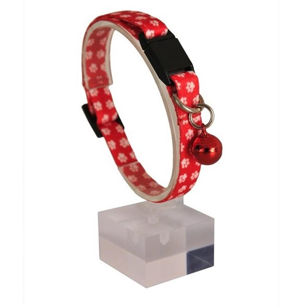Güvenlik Kilitli Kırmızı Beyaz Patili Zilli Kedi Boyun Tasması, 22-30 cm