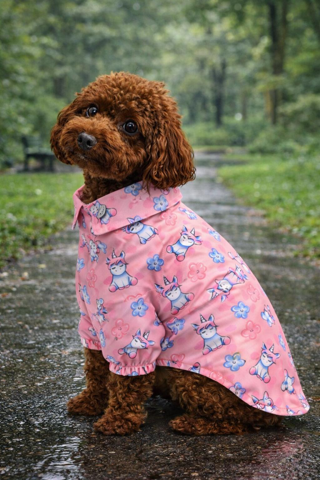 Gedyco Pink Unicorn İçi Penye Küçük Irk Köpek Yağmurluğu