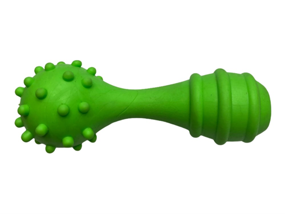 Zilli ve Kabarcıklı Yeşil Kauçuk Dumbell Köpek Diş Kaşıma Oyuncağı 13 cm