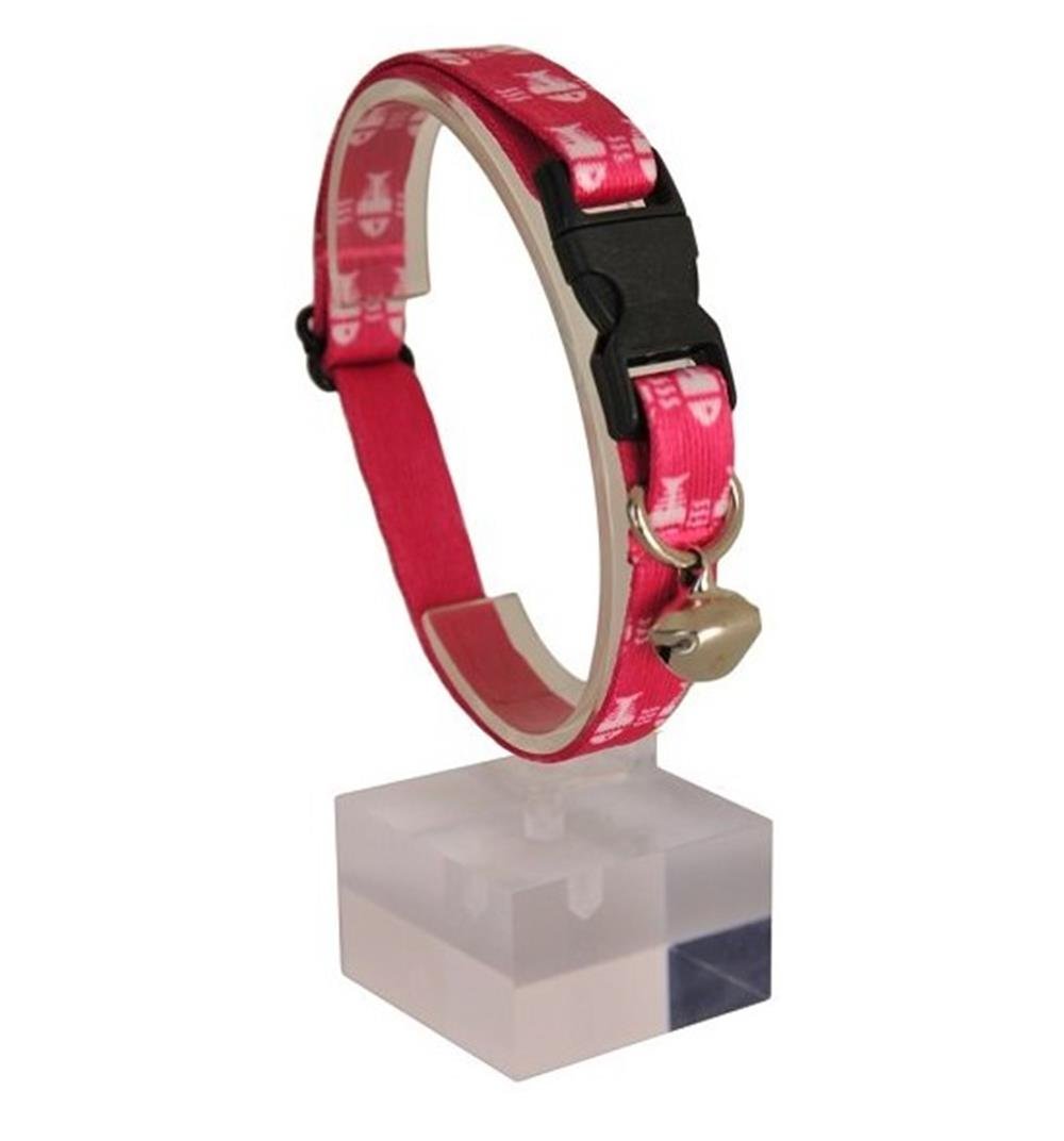 Güvenlik Kilitli Pembe Balıklı Zilli Kedi Boyun Tasması, 22-30 cm