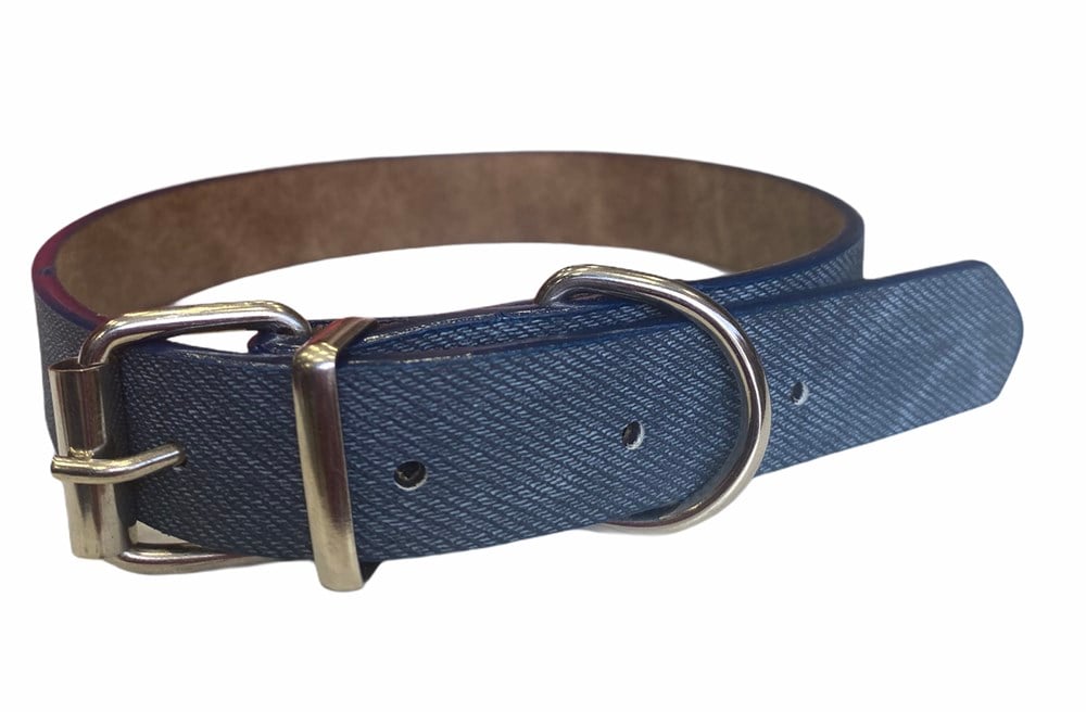 Gri-Mavi Taşlanmış Deri Boyun Tasması 2 cm x Boyun: 32-42 cm