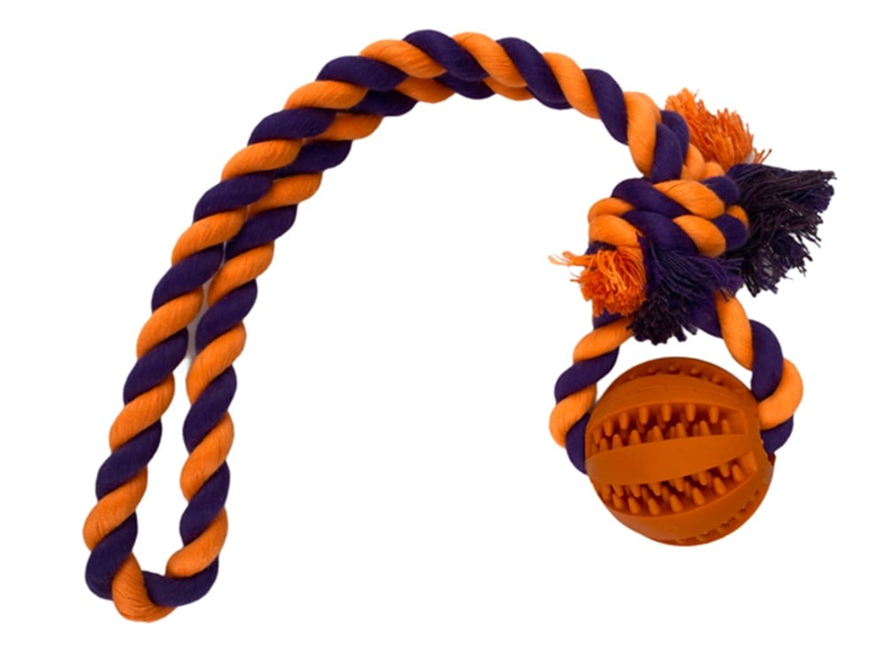 Zampa Turuncu Kauçuk Toplu Kordon Halatlı Köpek Oyuncağı 36 cm