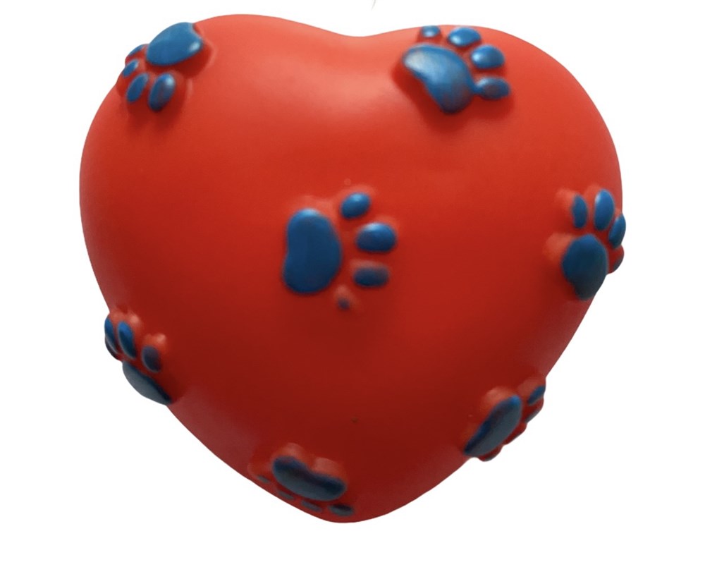 Kalp Şekilli, Sesli, Kırmızı Yumuşak Plastik Köpek Oyuncağı 8 cm