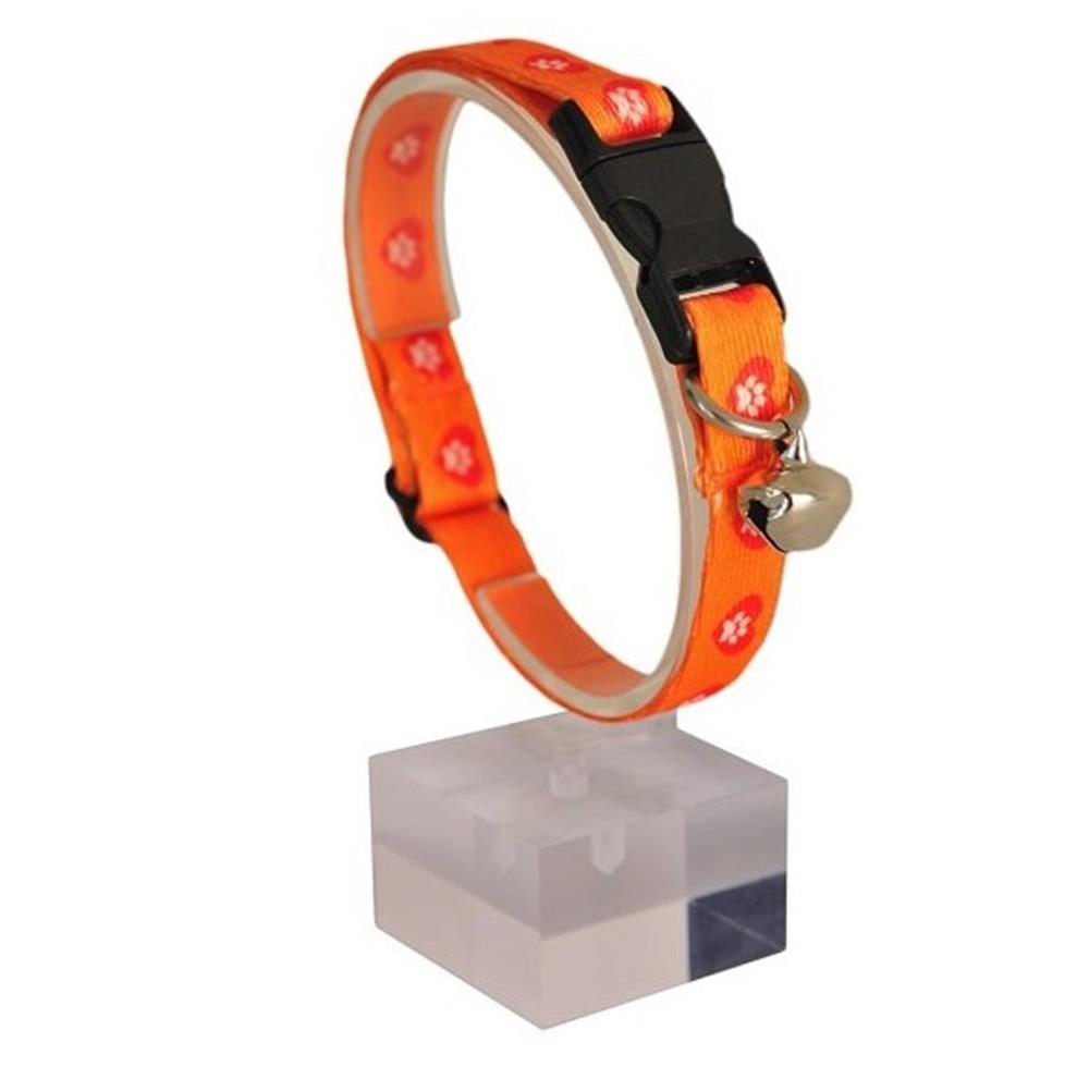 Güvenlik Kilitli Turuncu Kalpli Patili Zilli Kedi Boyun Tasması, 22-30 cm