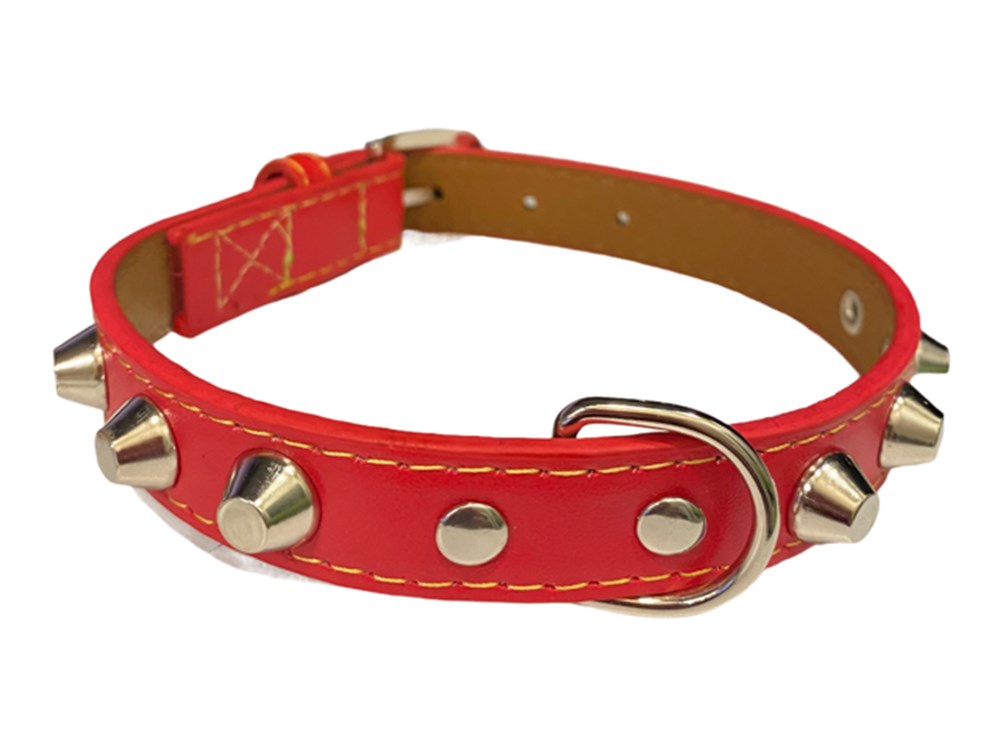 Perçinli Kırmızı Deri Köpek Boyun Tasması 30-40 cm