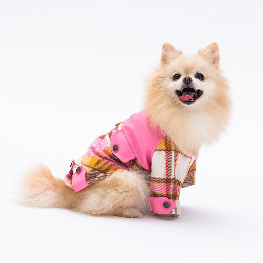 Pawstar Pembe Plaid Küçük Irk Köpek Kabanı