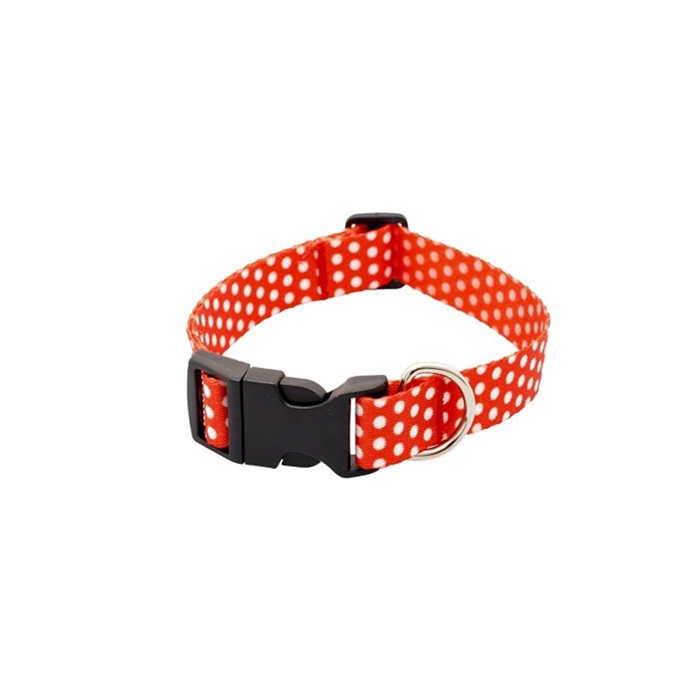 Puantiyeli Kırmızı Küçük Irk Köpek Boyun Tasması M (Boyun 25 cm x 40 cm) / 2 cm