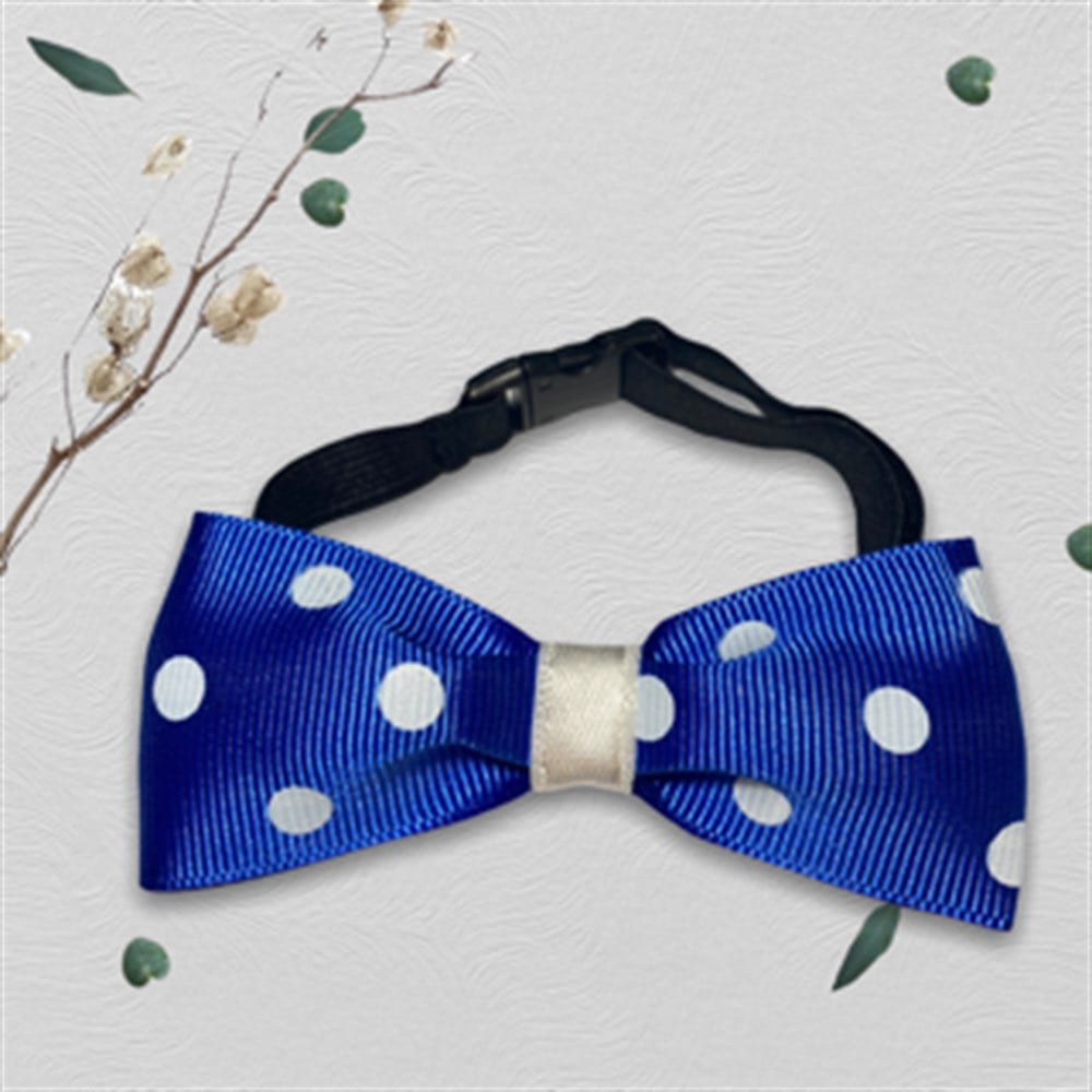 Masmavi Puantiyeli Kedi ve Köpek Papyon Tasma