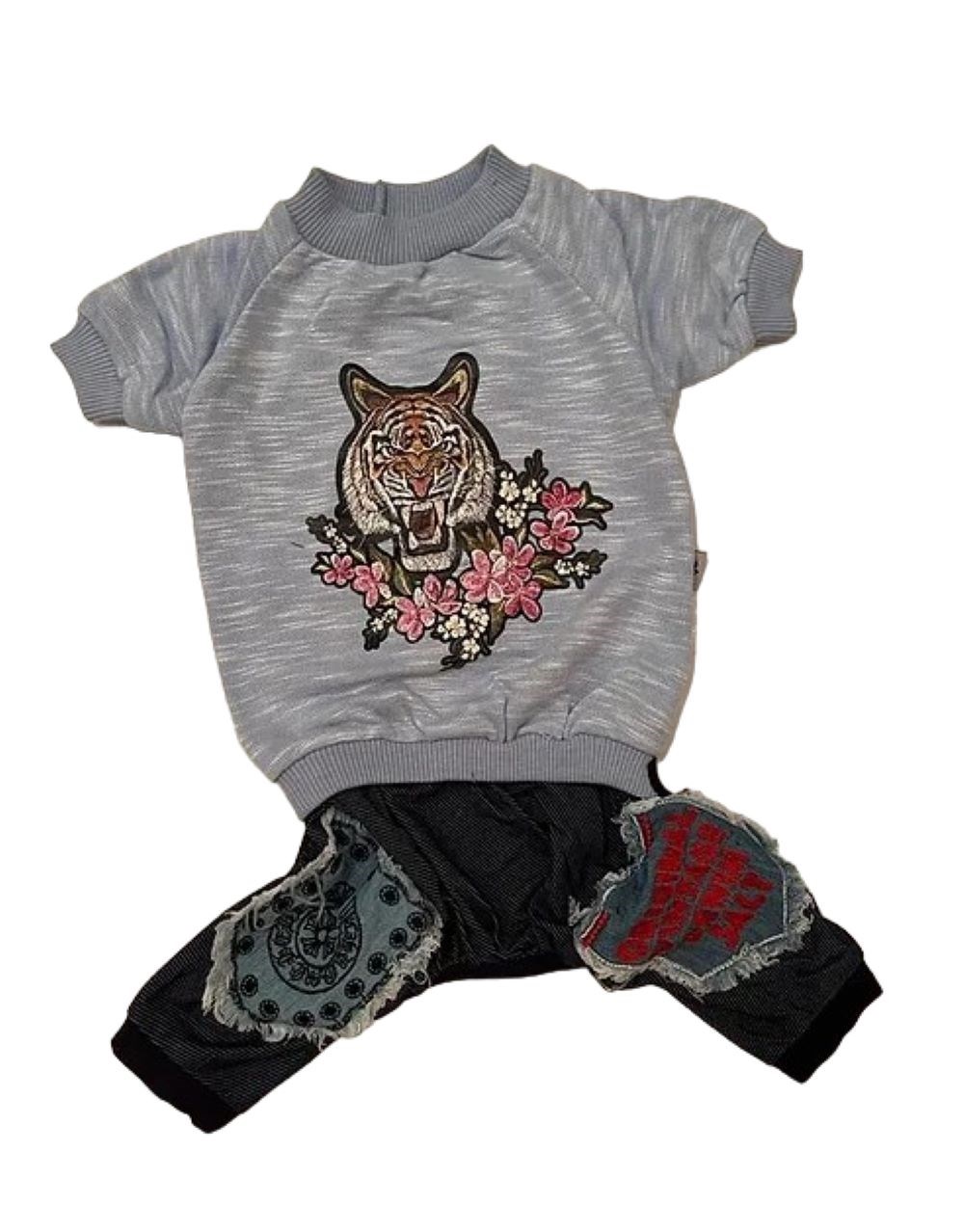 Aslanlı Mavi Kot Küçük Köpek Tulumu